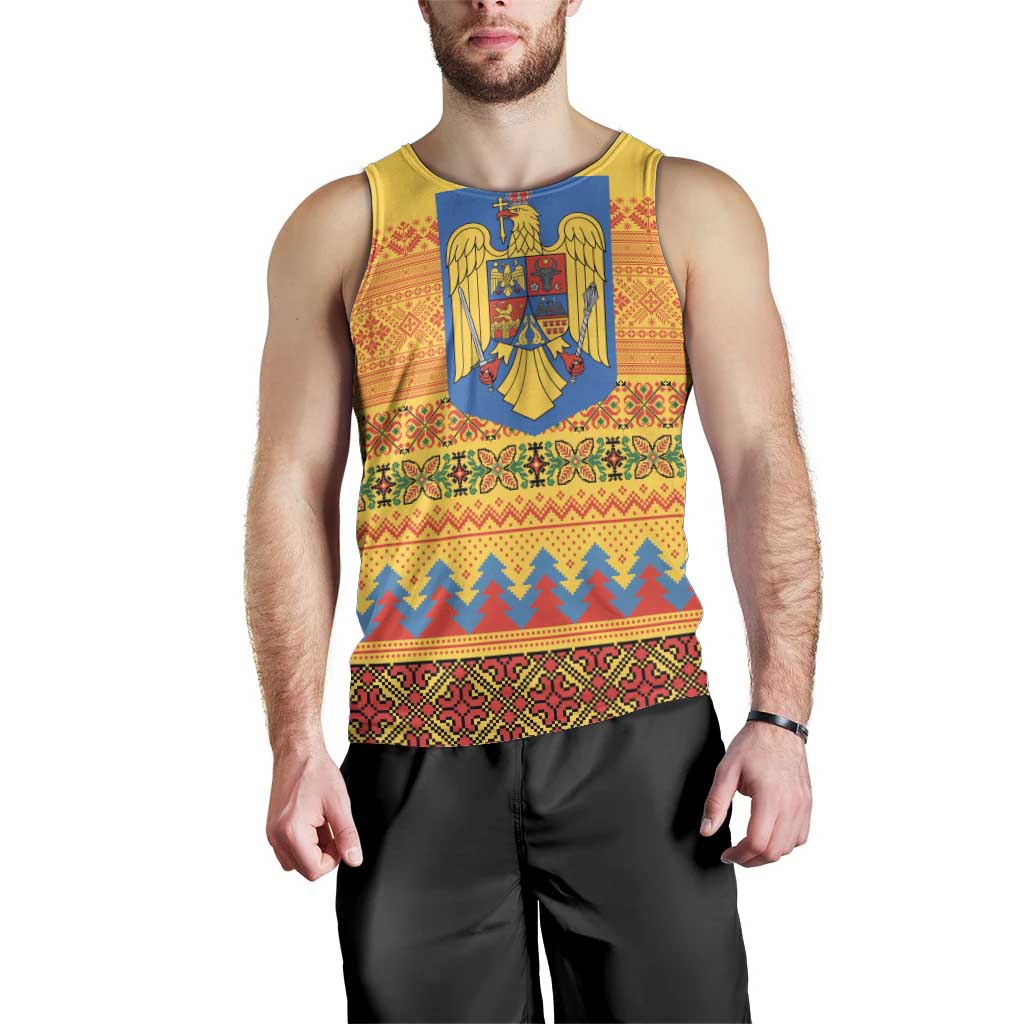 Romania Merry Christmas Men Tank Top Romania Emblem Traditional Folk Art - Wonder Print Shop