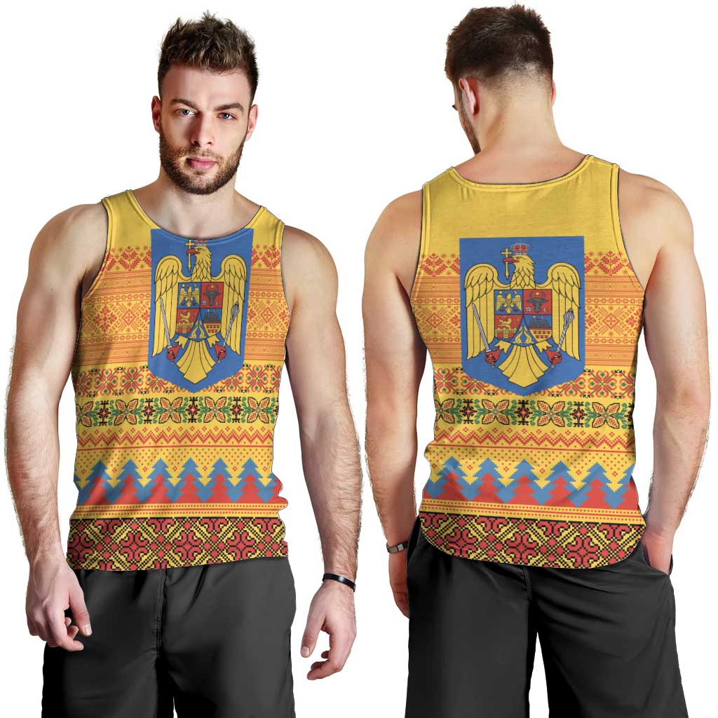 Romania Merry Christmas Men Tank Top Romania Emblem Traditional Folk Art - Wonder Print Shop