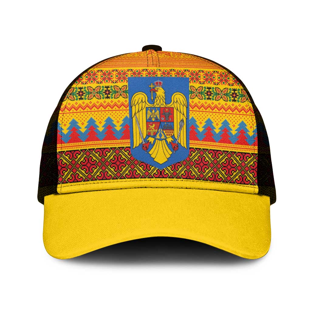 Romania Merry Christmas Mesh Trucker Cap Romania Emblem Traditional Folk Art - Wonder Print Shop