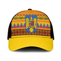 Romania Merry Christmas Mesh Trucker Cap Romania Emblem Traditional Folk Art - Wonder Print Shop