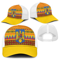 Romania Merry Christmas Mesh Trucker Cap Romania Emblem Traditional Folk Art - Wonder Print Shop