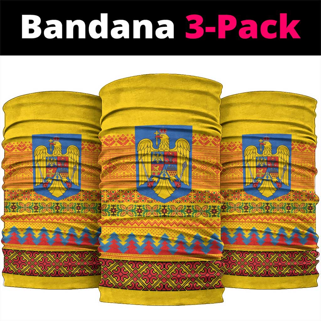 Romania Merry Christmas Neck Gaiter Romania Emblem Traditional Folk Art - Wonder Print Shop