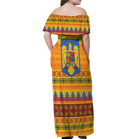 Romania Merry Christmas Off Shoulder Maxi Dress Romania Emblem Traditional Folk Art - Wonder Print Shop