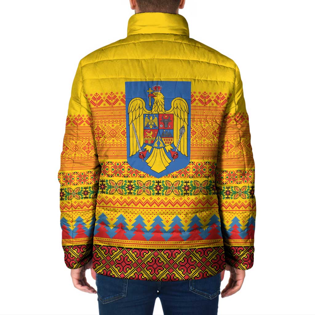 Romania Merry Christmas Padded Jacket Romania Emblem Traditional Folk Art - Wonder Print Shop