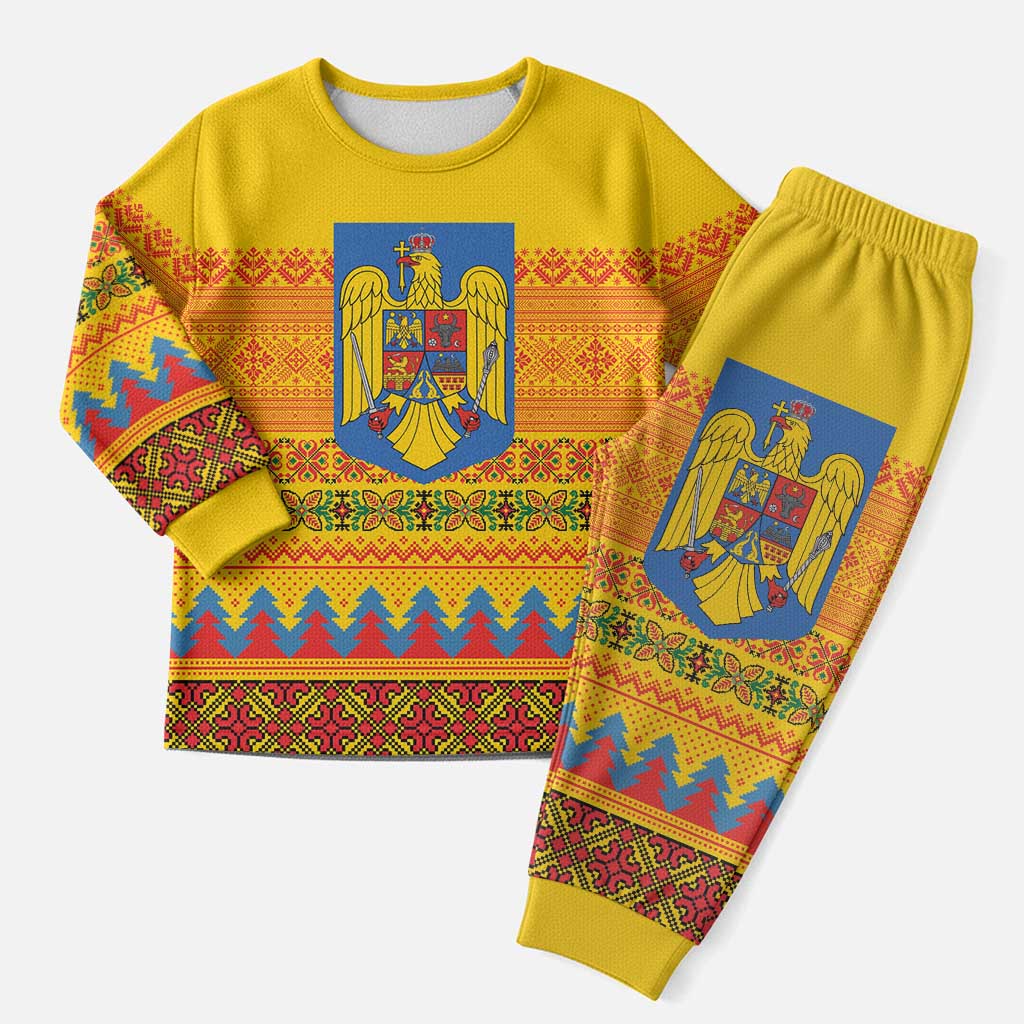 Romania Merry Christmas Pajama Set Romania Emblem Traditional Folk Art - Wonder Print Shop