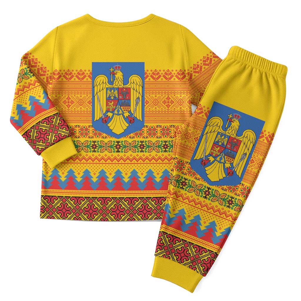 Romania Merry Christmas Pajama Set Romania Emblem Traditional Folk Art - Wonder Print Shop