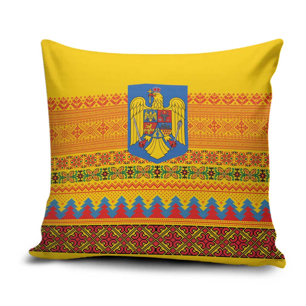 Romania Merry Christmas Pillow Cover Romania Emblem Traditional Folk Art - Wonder Print Shop
