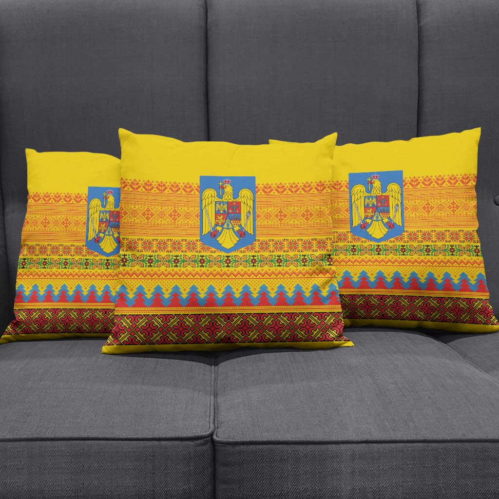 Romania Merry Christmas Pillow Cover Romania Emblem Traditional Folk Art - Wonder Print Shop
