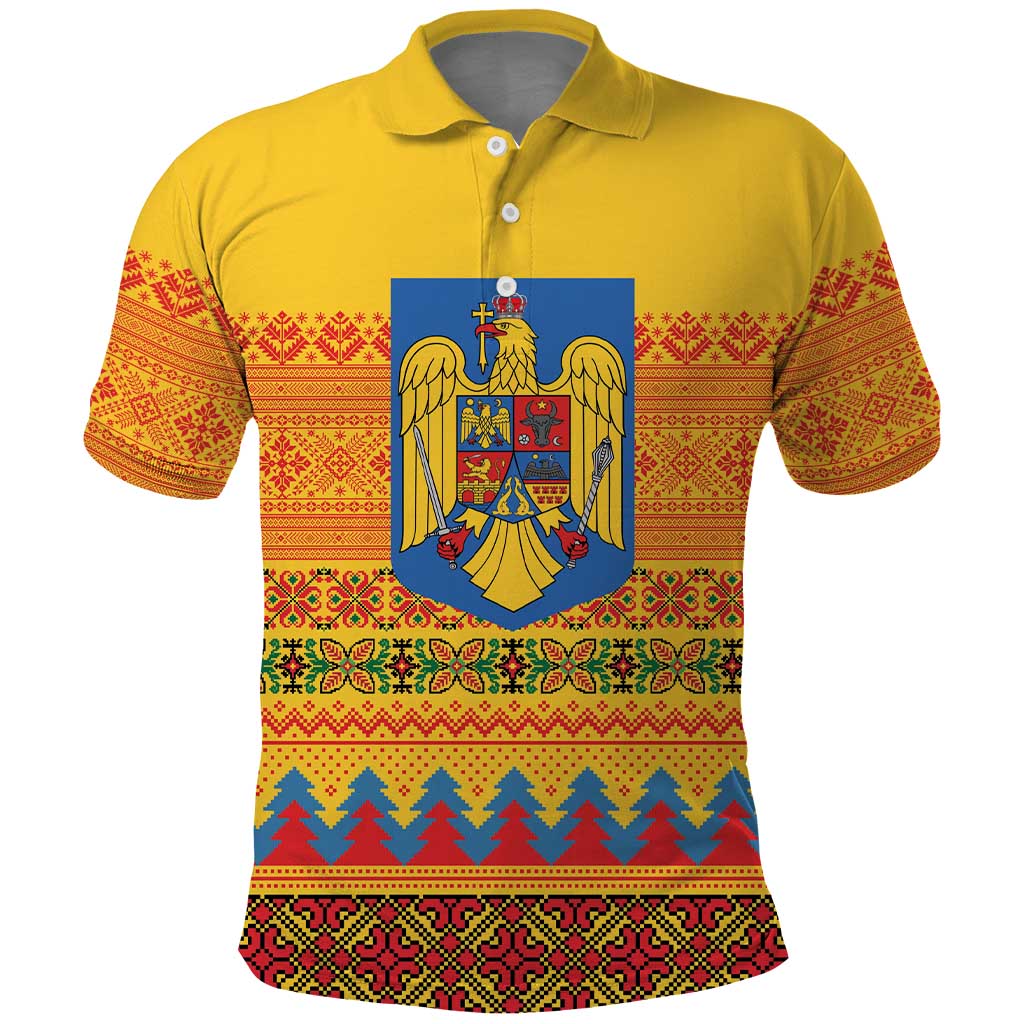 Romania Merry Christmas Polo Shirt Romania Emblem Traditional Folk Art - Wonder Print Shop