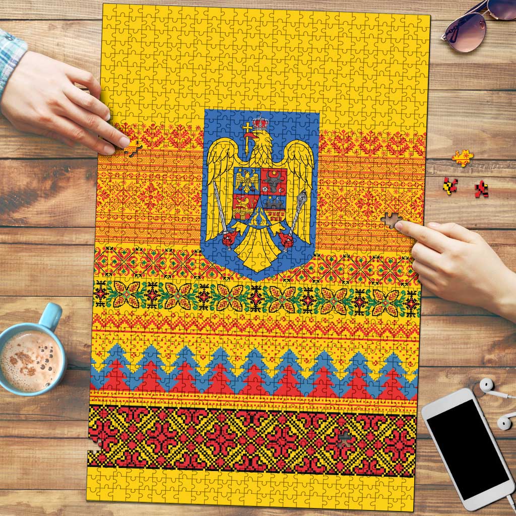 Romania Merry Christmas Puzzle Romania Emblem Traditional Folk Art - Wonder Print Shop
