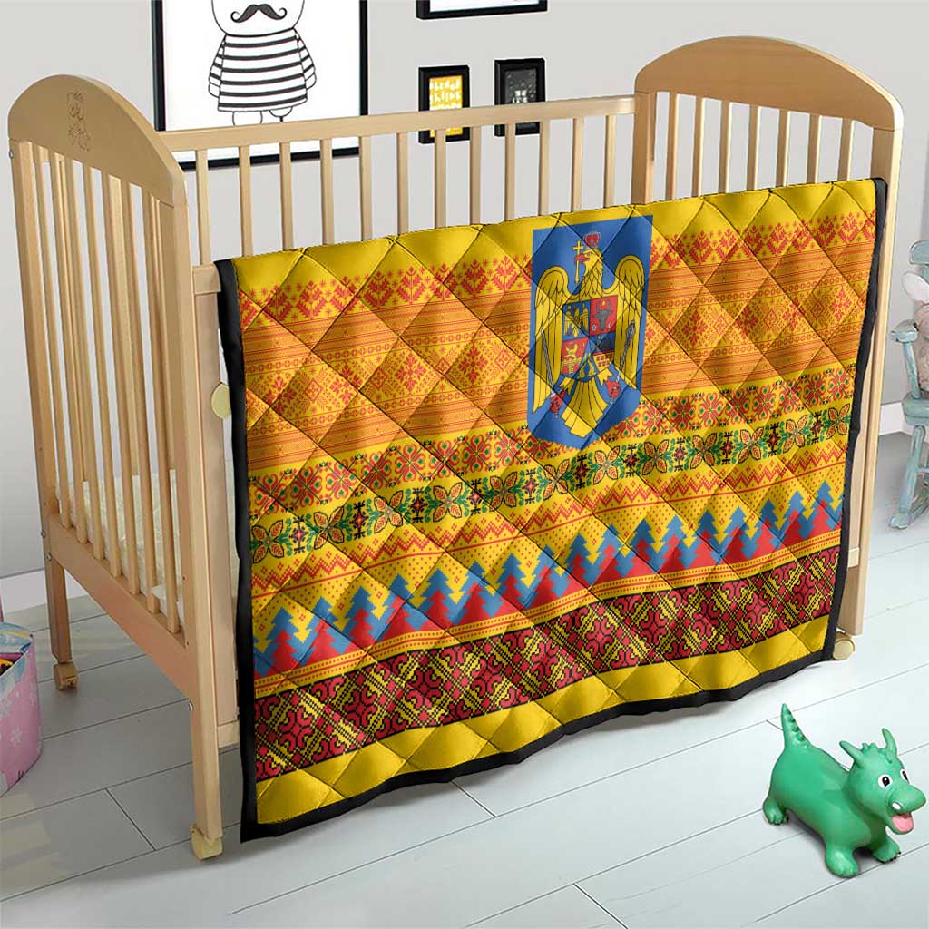 Romania Merry Christmas Quilt Romania Emblem Traditional Folk Art - Wonder Print Shop