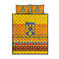 Romania Merry Christmas Quilt Bed Set Romania Emblem Traditional Folk Art - Wonder Print Shop