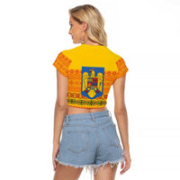 Romania Merry Christmas Raglan Cropped T Shirt Romania Emblem Traditional Folk Art - Wonder Print Shop