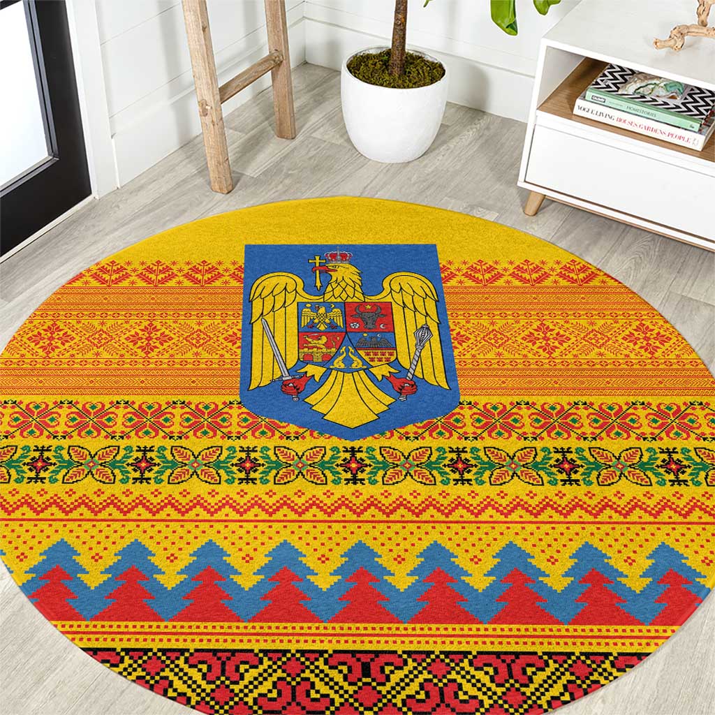 Romania Merry Christmas Round Carpet Romania Emblem Traditional Folk Art - Wonder Print Shop