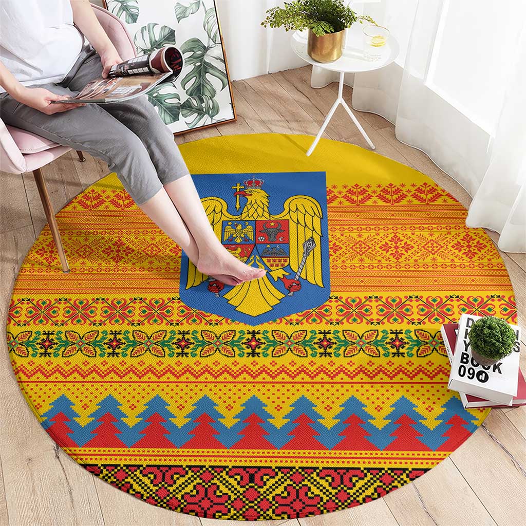 Romania Merry Christmas Round Carpet Romania Emblem Traditional Folk Art - Wonder Print Shop