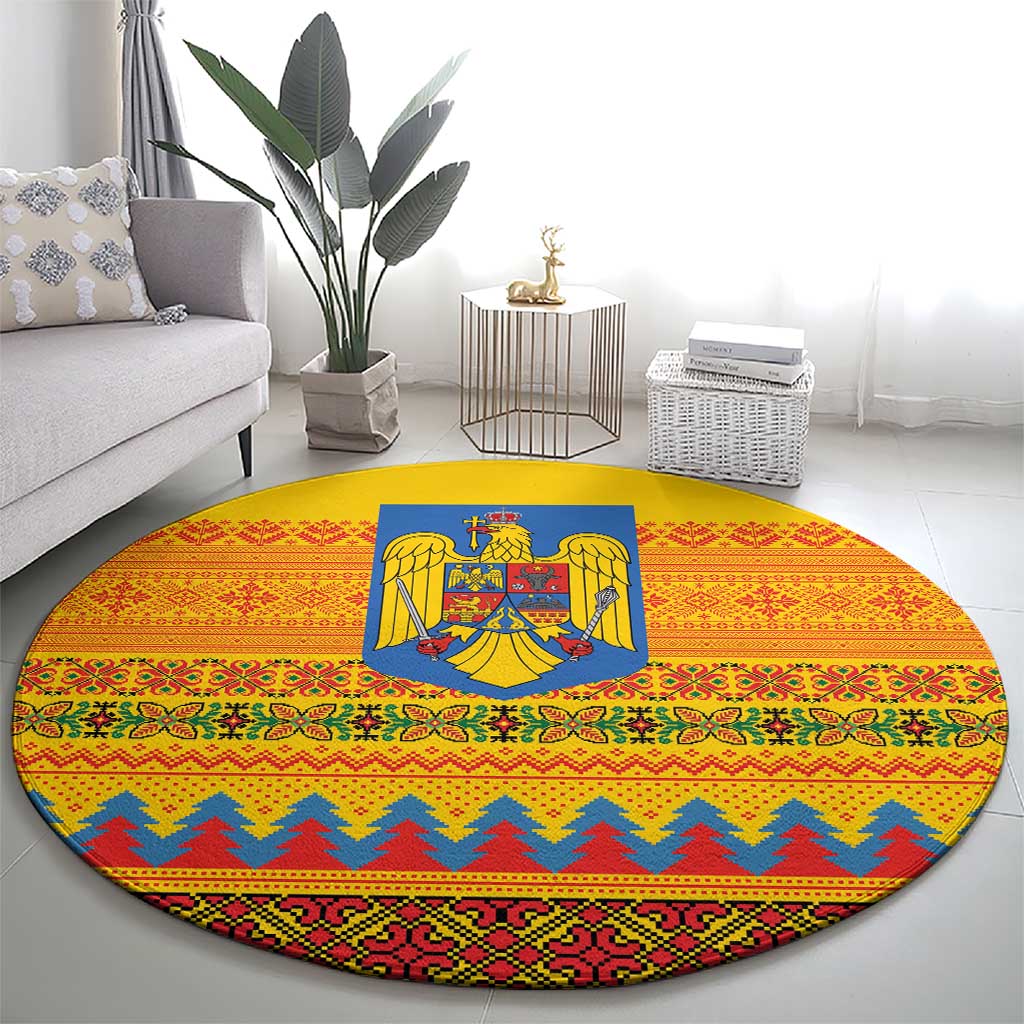 Romania Merry Christmas Round Carpet Romania Emblem Traditional Folk Art - Wonder Print Shop