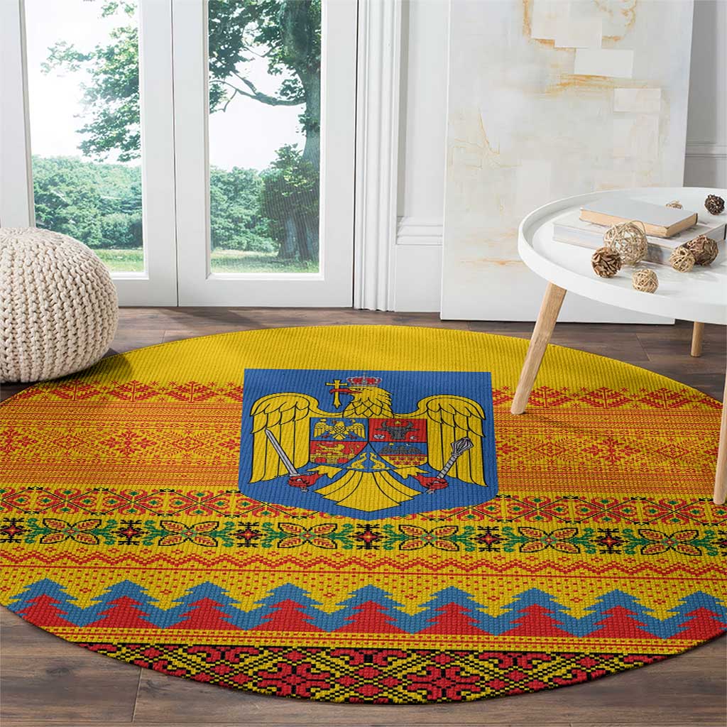 Romania Merry Christmas Round Carpet Romania Emblem Traditional Folk Art - Wonder Print Shop