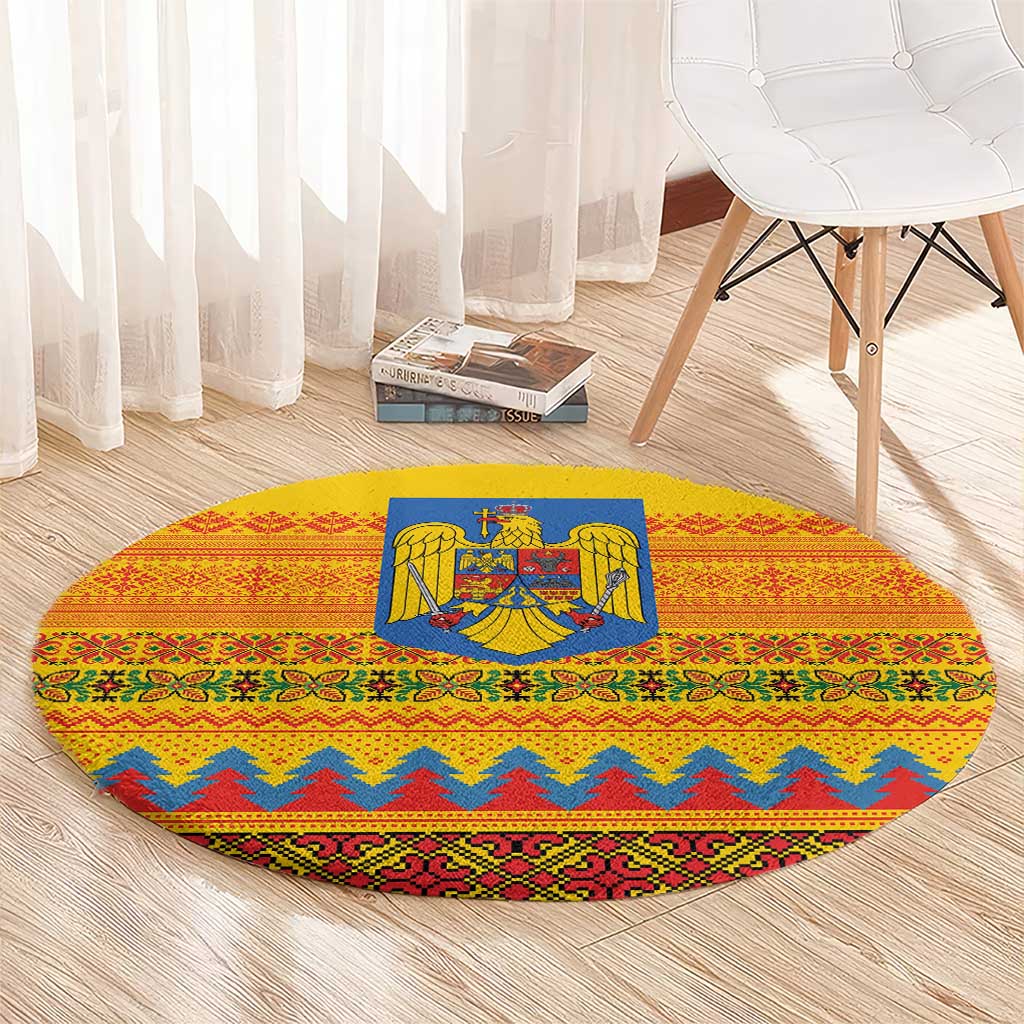Romania Merry Christmas Round Carpet Romania Emblem Traditional Folk Art - Wonder Print Shop
