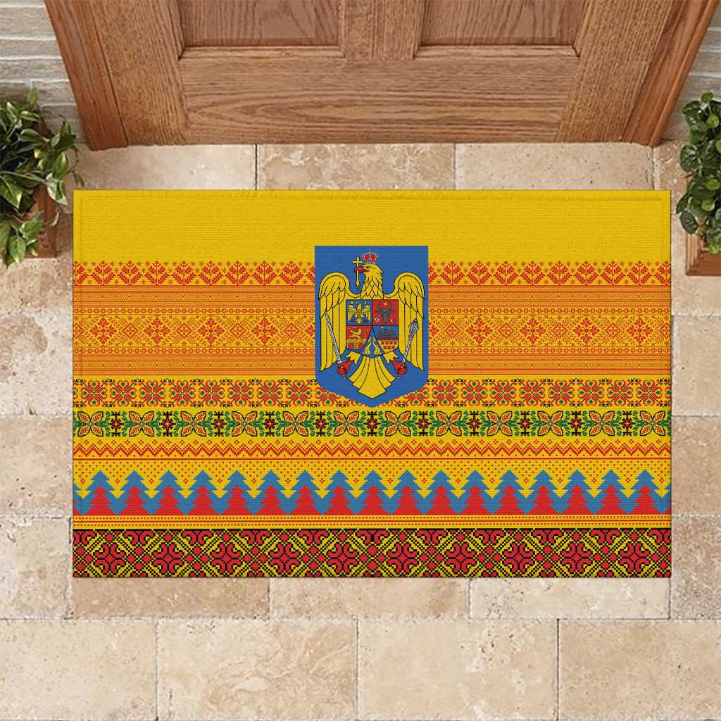 Romania Merry Christmas Rubber Doormat Romania Emblem Traditional Folk Art - Wonder Print Shop