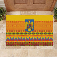 Romania Merry Christmas Rubber Doormat Romania Emblem Traditional Folk Art - Wonder Print Shop