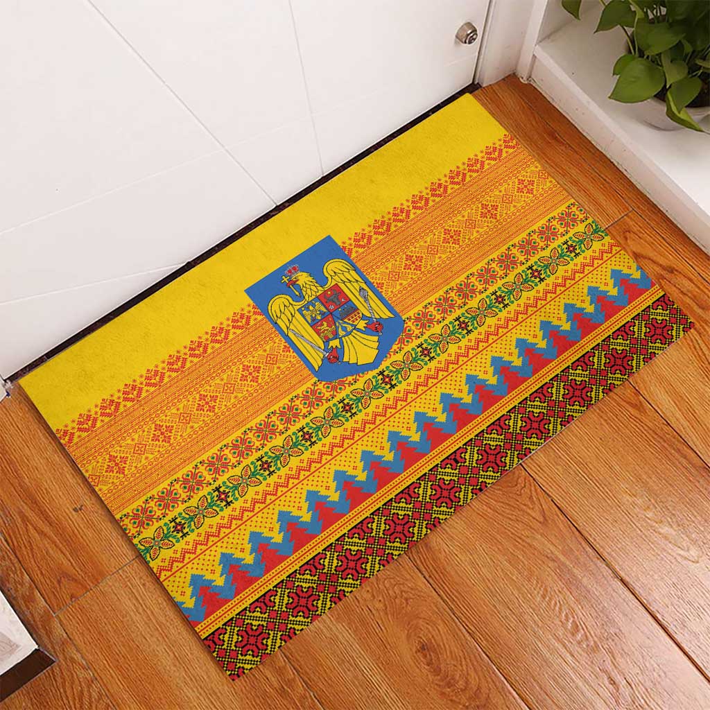Romania Merry Christmas Rubber Doormat Romania Emblem Traditional Folk Art - Wonder Print Shop