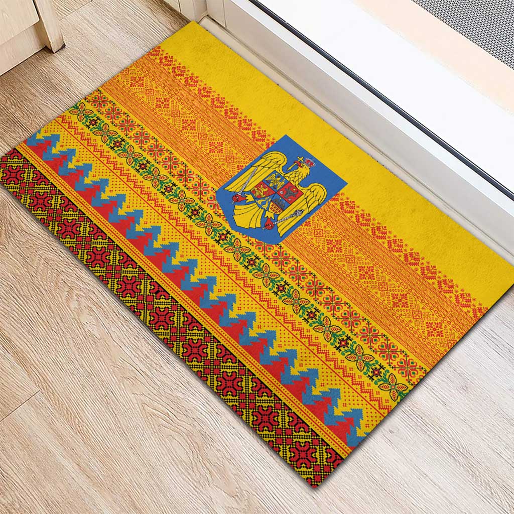 Romania Merry Christmas Rubber Doormat Romania Emblem Traditional Folk Art - Wonder Print Shop