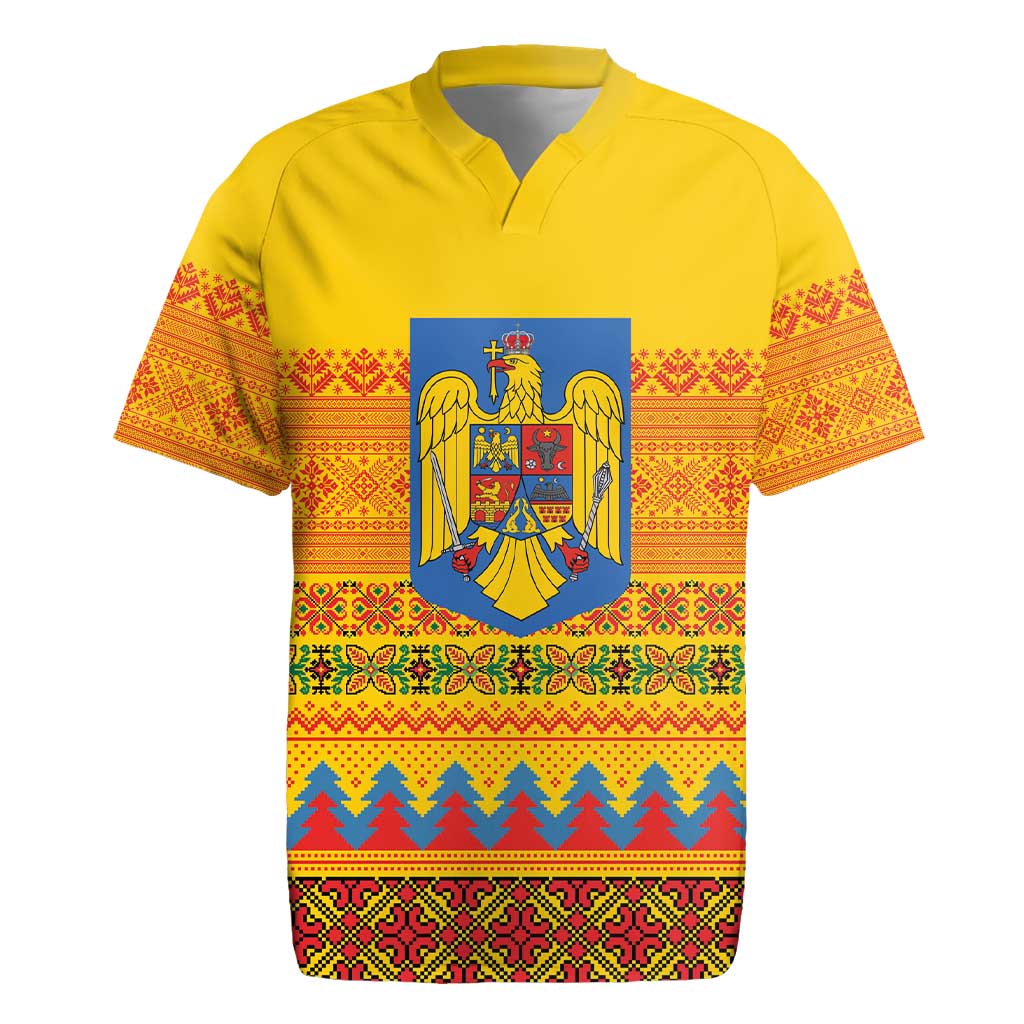 Romania Merry Christmas Rugby Jersey Romania Emblem Traditional Folk Art - Wonder Print Shop