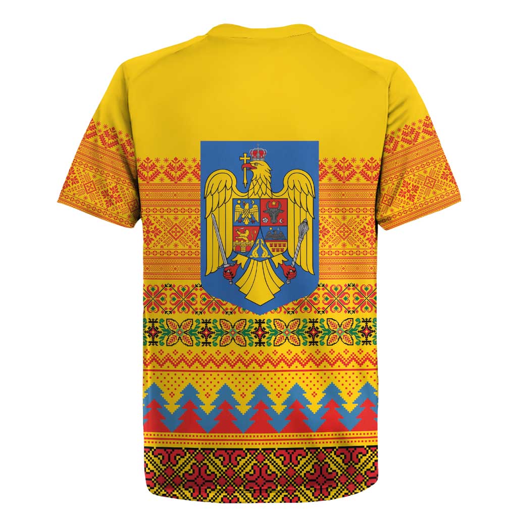 Romania Merry Christmas Rugby Jersey Romania Emblem Traditional Folk Art - Wonder Print Shop