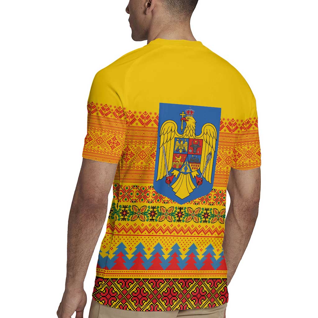 Romania Merry Christmas Rugby Jersey Romania Emblem Traditional Folk Art - Wonder Print Shop