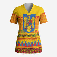 Romania Merry Christmas Scrub Top Romania Emblem Traditional Folk Art - Wonder Print Shop