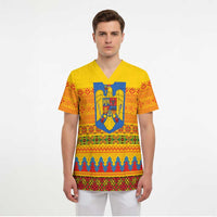 Romania Merry Christmas Scrub Top Romania Emblem Traditional Folk Art - Wonder Print Shop