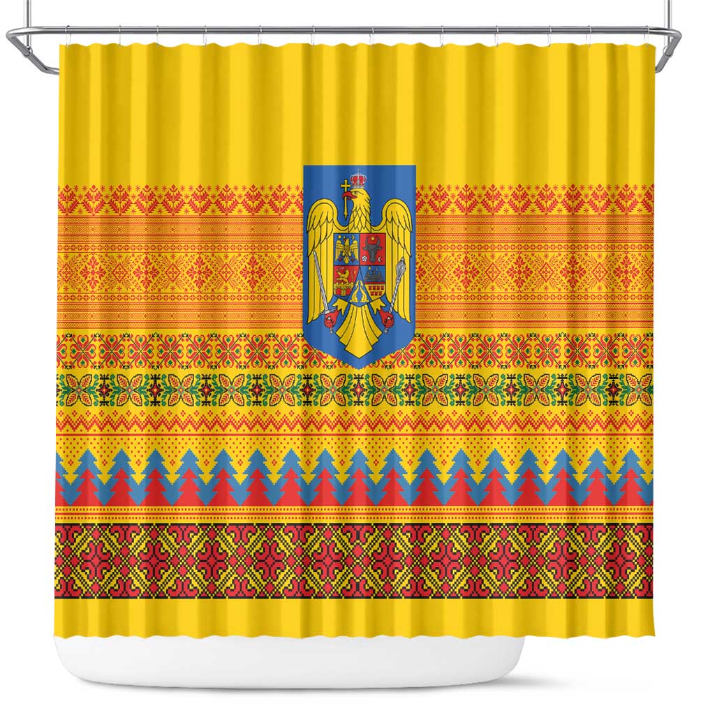 Romania Merry Christmas Shower Curtain Romania Emblem Traditional Folk Art - Wonder Print Shop