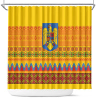 Romania Merry Christmas Shower Curtain Romania Emblem Traditional Folk Art - Wonder Print Shop