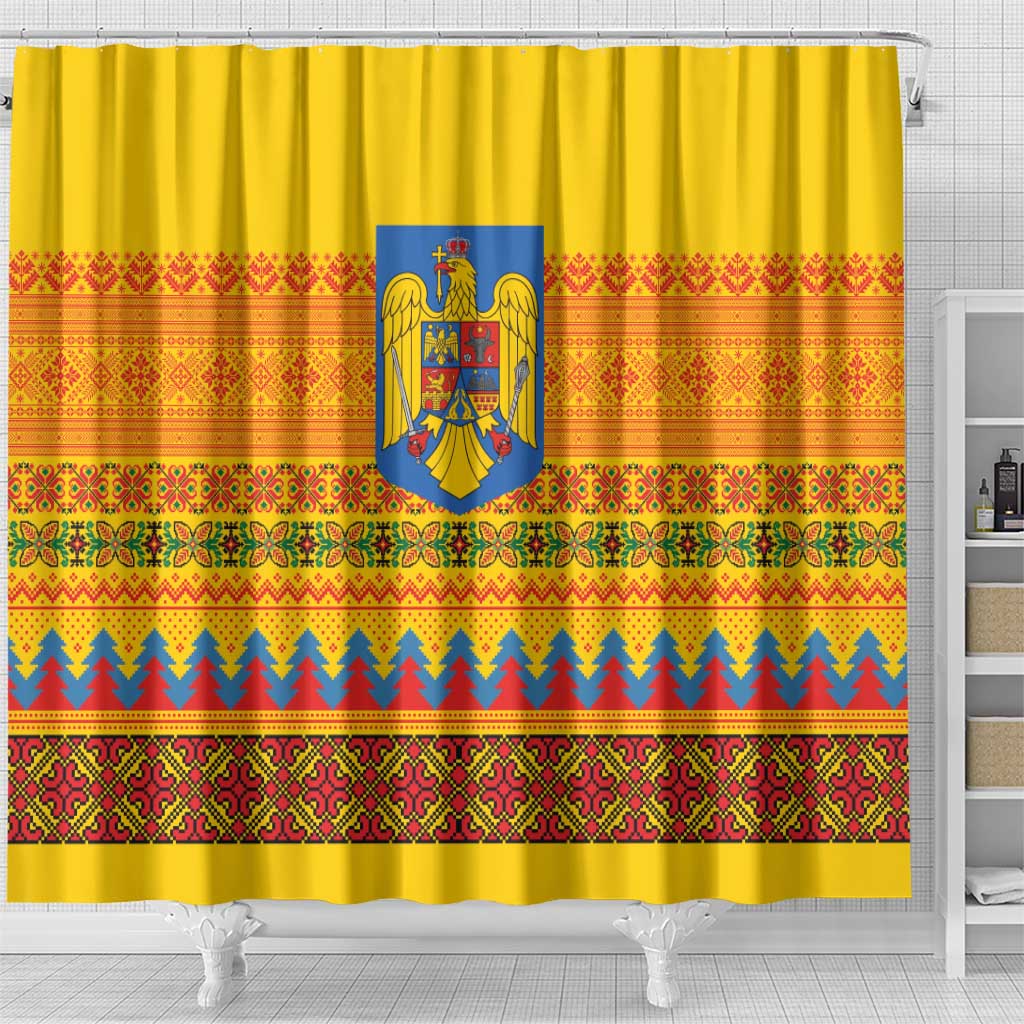 Romania Merry Christmas Shower Curtain Romania Emblem Traditional Folk Art - Wonder Print Shop