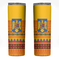 Romania Merry Christmas Skinny Tumbler Romania Emblem Traditional Folk Art - Wonder Print Shop