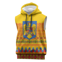 Romania Merry Christmas Sleeveless Hoodie Romania Emblem Traditional Folk Art - Wonder Print Shop