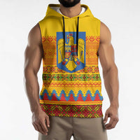 Romania Merry Christmas Sleeveless Hoodie Romania Emblem Traditional Folk Art - Wonder Print Shop