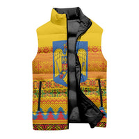 Romania Merry Christmas Sleeveless Puffer Jacket Romania Emblem Traditional Folk Art - Wonder Print Shop