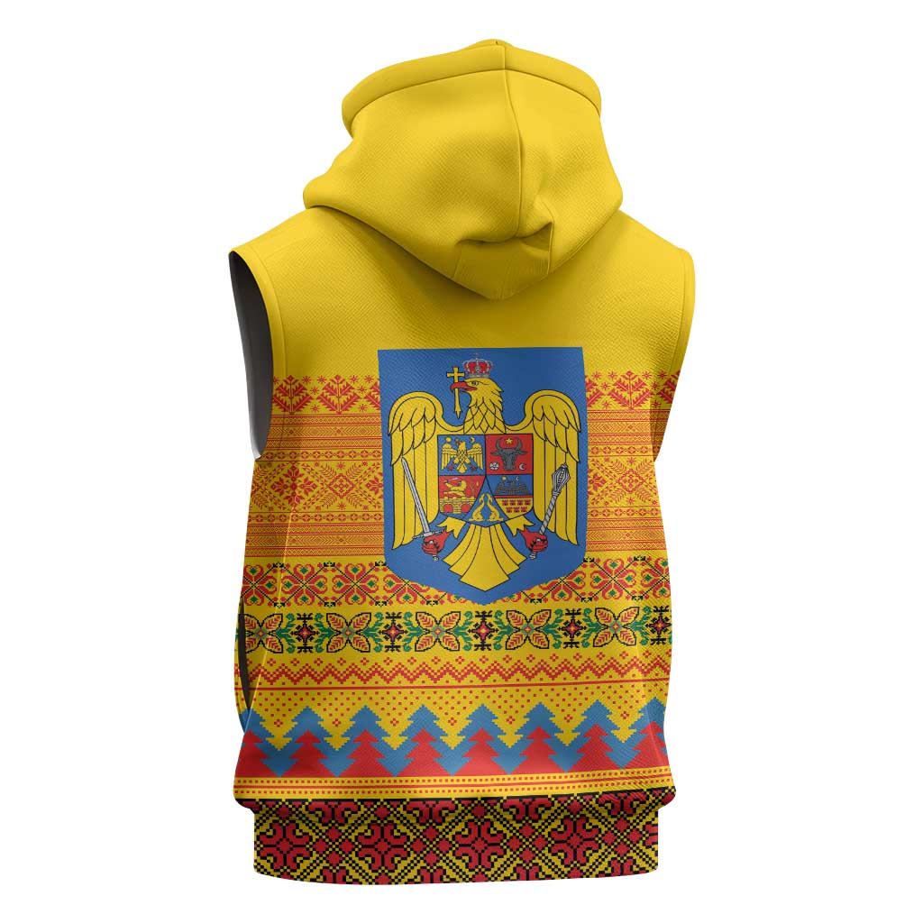 Romania Merry Christmas Sleeveless Zip Hoodie Romania Emblem Traditional Folk Art - Wonder Print Shop