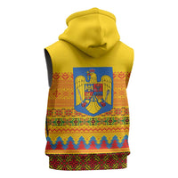 Romania Merry Christmas Sleeveless Zip Hoodie Romania Emblem Traditional Folk Art - Wonder Print Shop