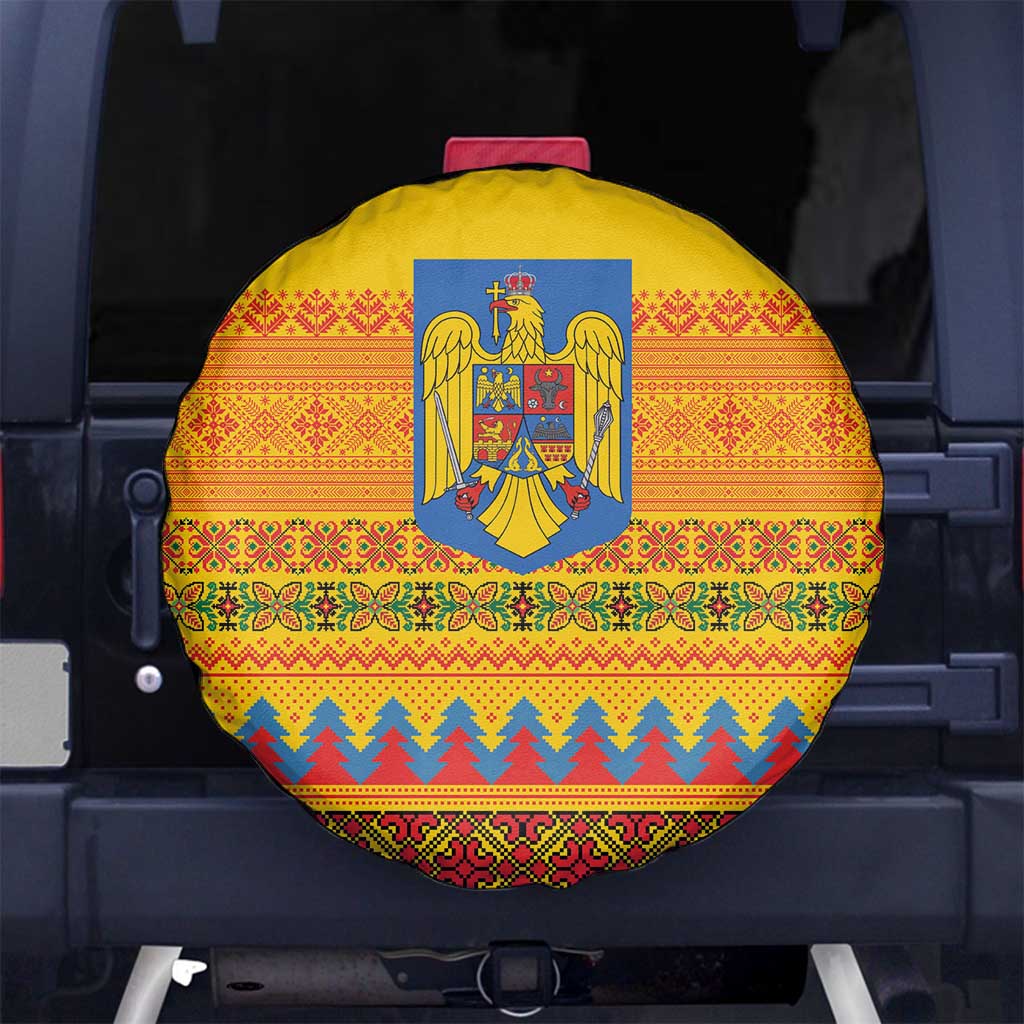 Romania Merry Christmas Spare Tire Cover Romania Emblem Traditional Folk Art - Wonder Print Shop