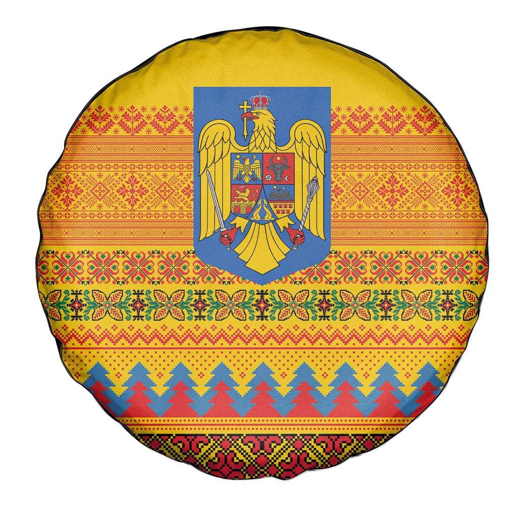 Romania Merry Christmas Spare Tire Cover Romania Emblem Traditional Folk Art - Wonder Print Shop