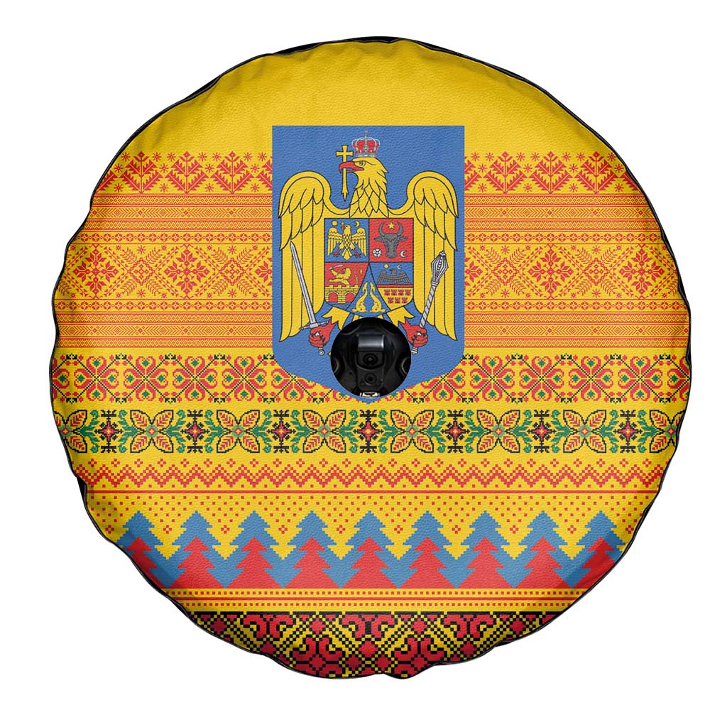 Romania Merry Christmas Spare Tire Cover Romania Emblem Traditional Folk Art - Wonder Print Shop