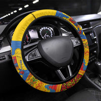 Romania Merry Christmas Steering Wheel Cover Romania Emblem Traditional Folk Art - Wonder Print Shop