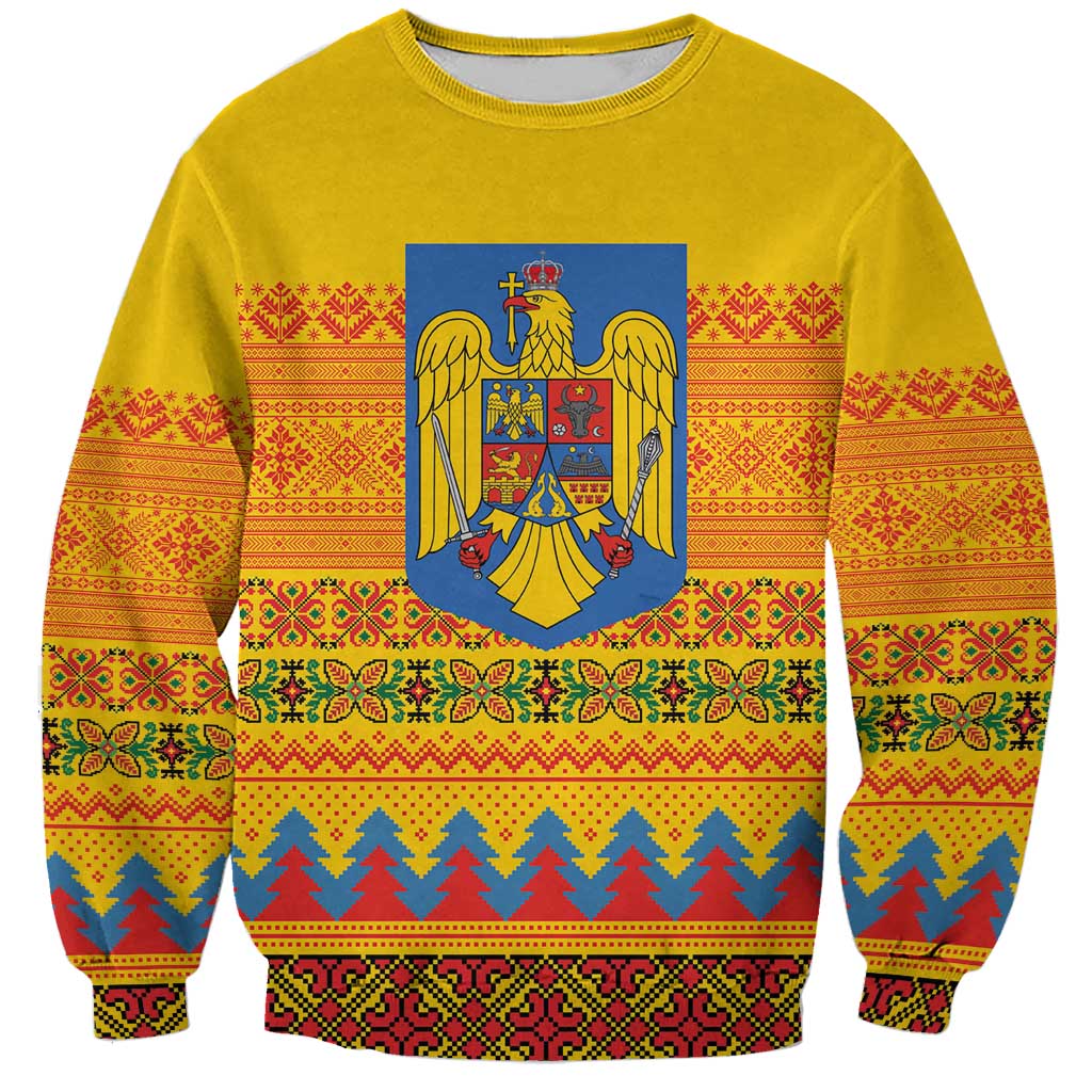 Romania Merry Christmas Sweatshirt Romania Emblem Traditional Folk Art - Wonder Print Shop