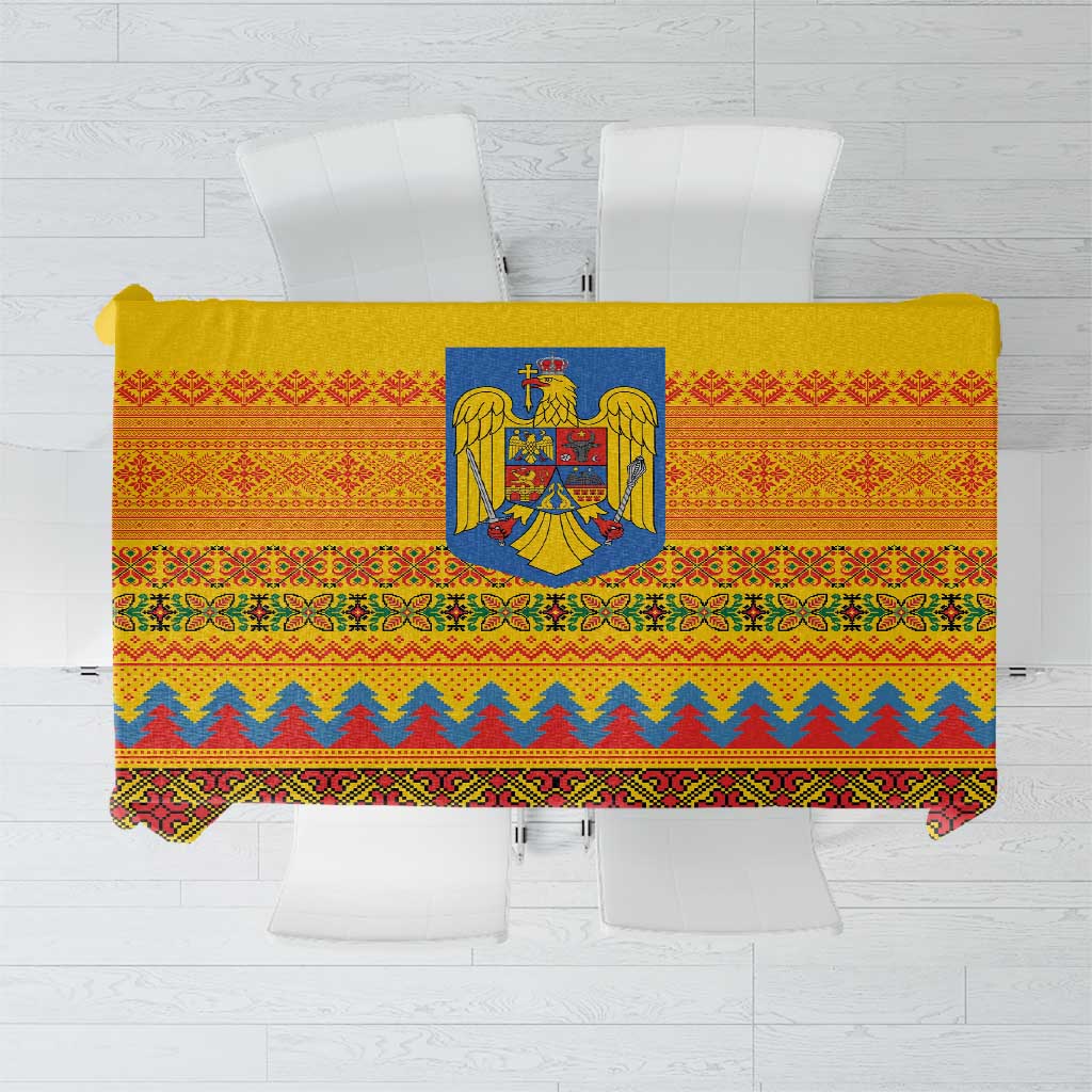 Romania Merry Christmas Tablecloth Romania Emblem Traditional Folk Art - Wonder Print Shop
