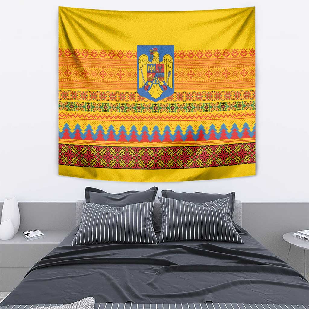 Romania Merry Christmas Tapestry Romania Emblem Traditional Folk Art - Wonder Print Shop