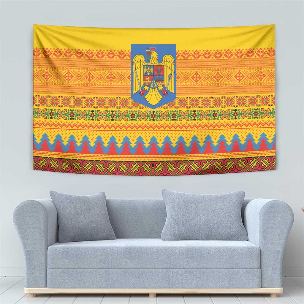 Romania Merry Christmas Tapestry Romania Emblem Traditional Folk Art - Wonder Print Shop