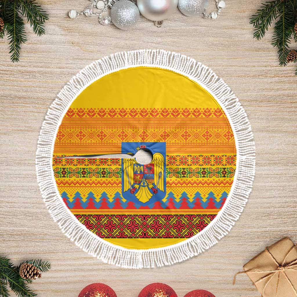 Romania Merry Christmas Tree Skirt Romania Emblem Traditional Folk Art - Wonder Print Shop