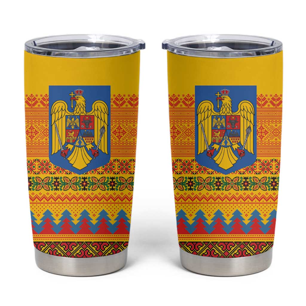 Romania Merry Christmas Tumbler Cup Romania Emblem Traditional Folk Art - Wonder Print Shop